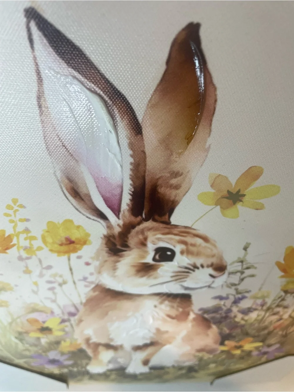 Watercolor Bunny Canvas Wall Art, Tan and Yellow Floral Art